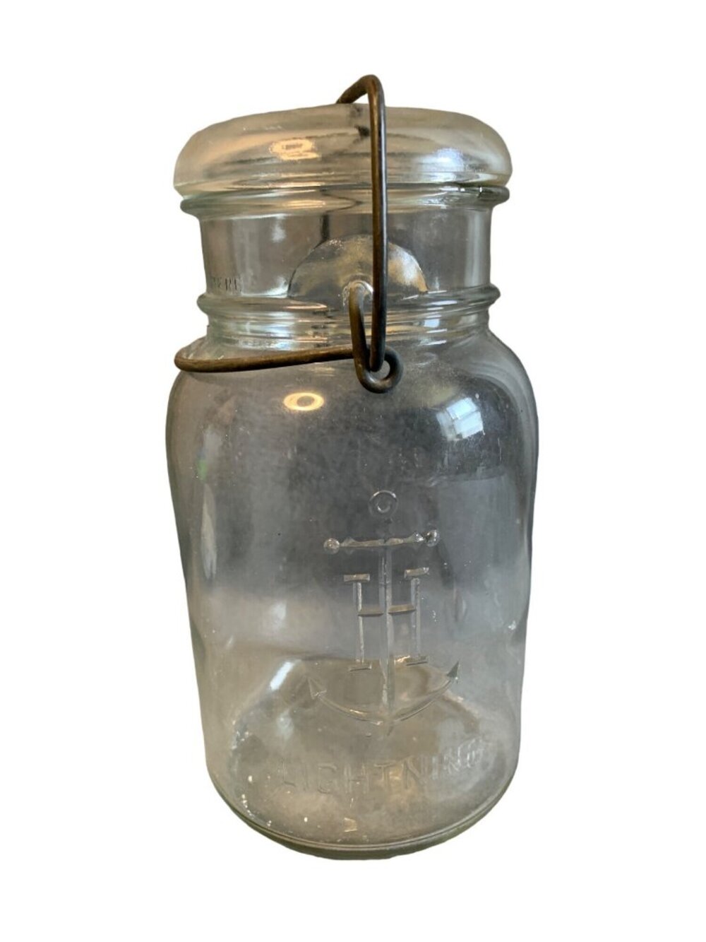 Anchor Hocking Lightning Clear Quart Glass Canning Jar Vintage